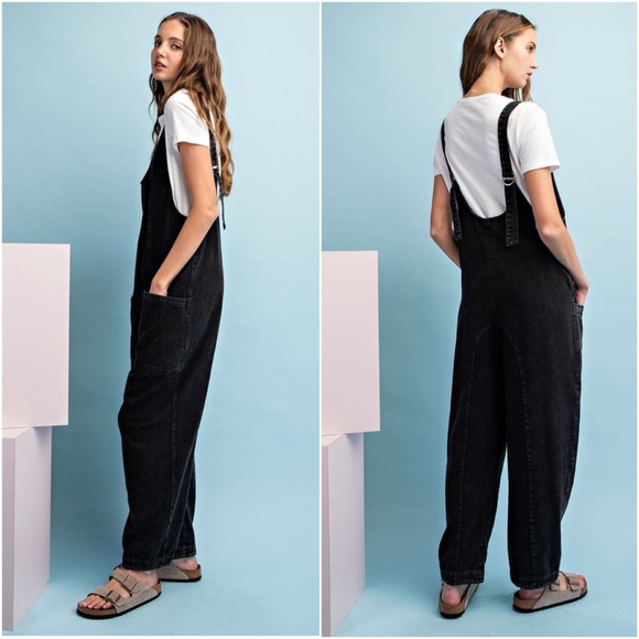 Eesome Mineral Wash Front Pockets Straight Leg Jumpsuit - Picture 4 of 4